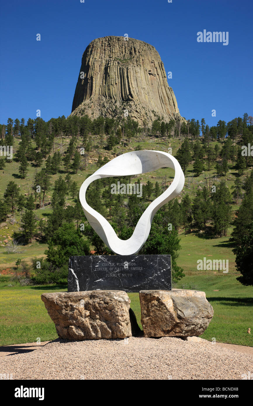 Japanese artist Junkyu Muto's 'Circle Wind' sculpture or the 'Sacred Circle of Smoke' stands near Devils Tower, Wyoming. Stock Photo