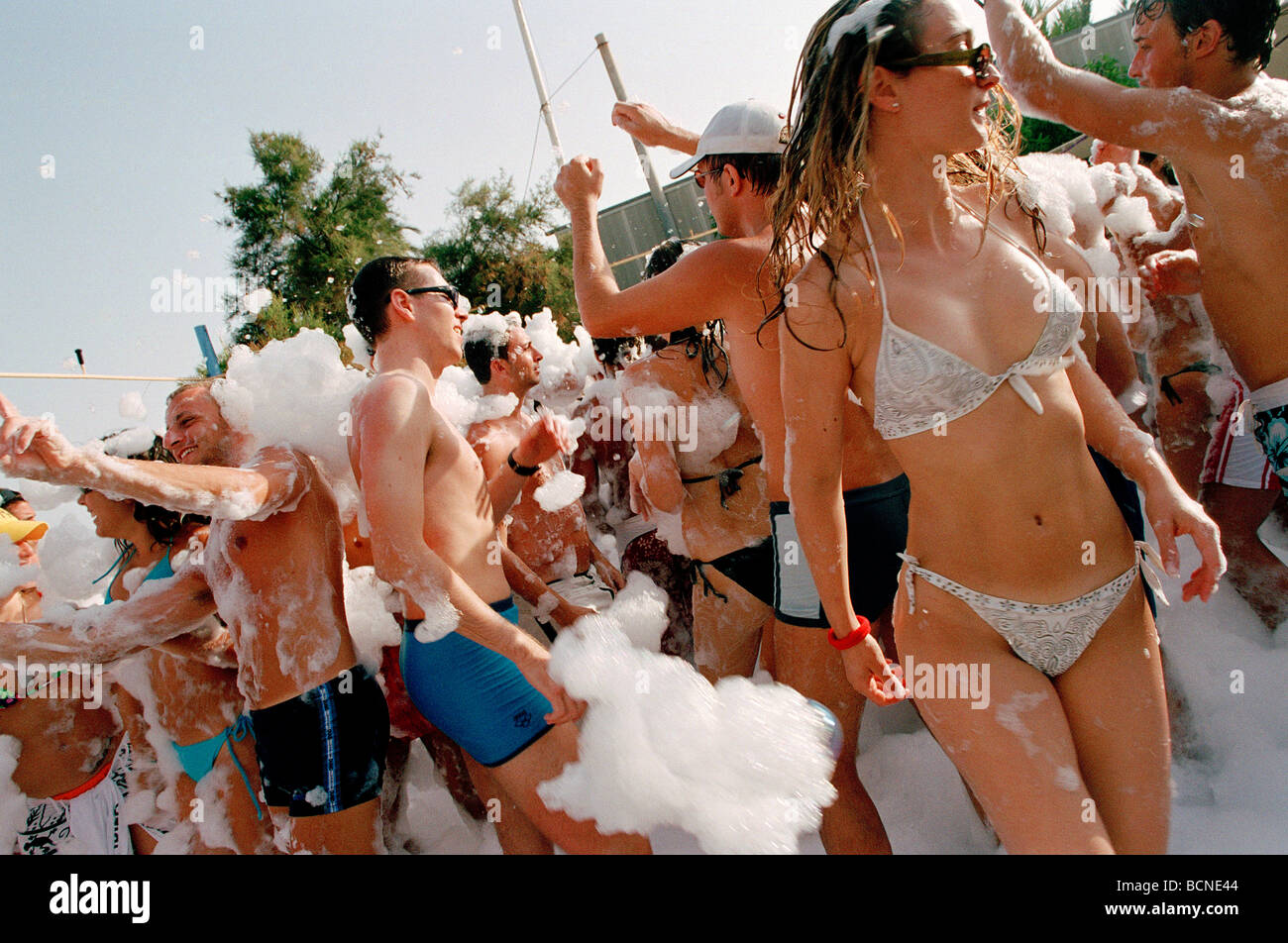 People dancing at a foam party, Ibiza Stock Photo - Alamy