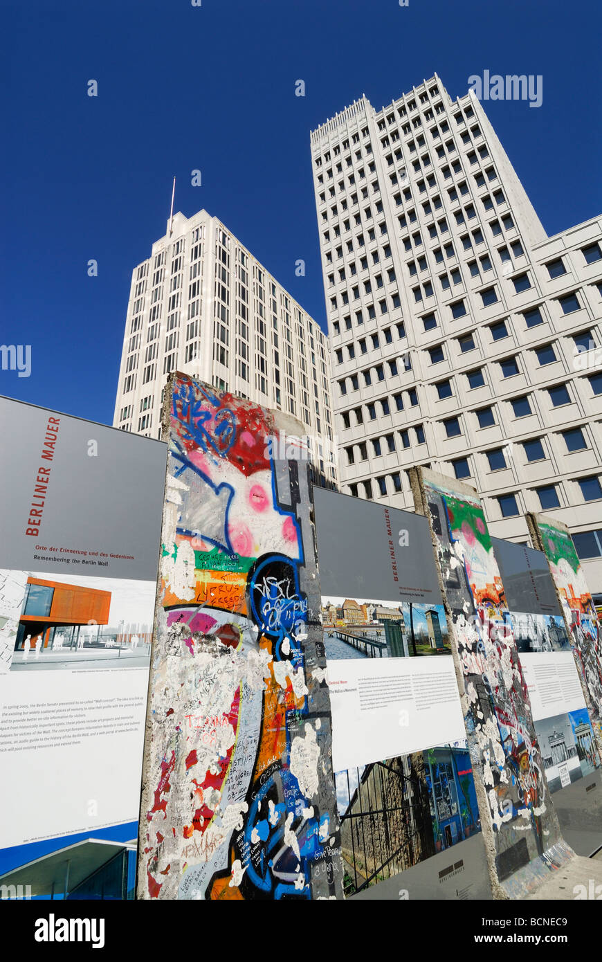 Berlin Germany Exhibition on Potsdamer Platz commemorating 20 years since the fall of the Berlin wall Stock Photo