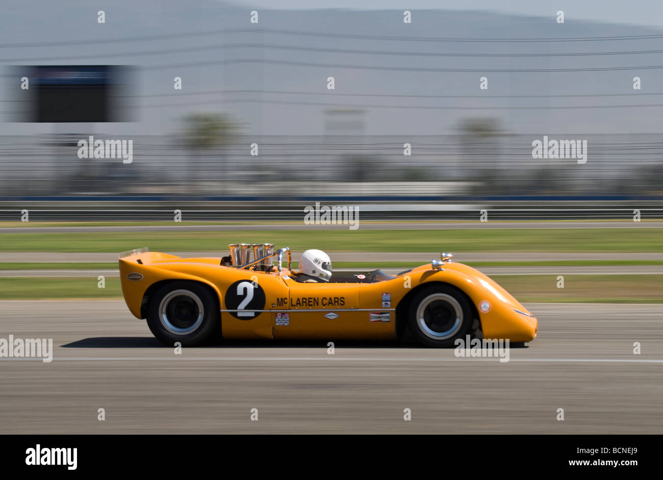 A 1968 McLaren M6B at a vintage racing event. Stock Photo