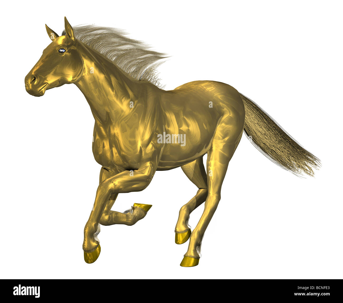 A brass horse in a galloping pose. Stock Photo
