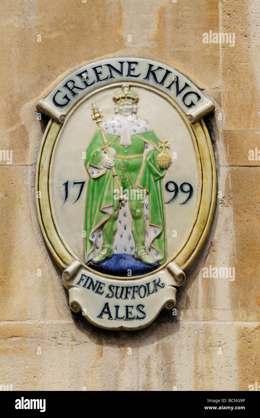 Greene King Brewery sign logo, Cambridge England Uk Stock Photo