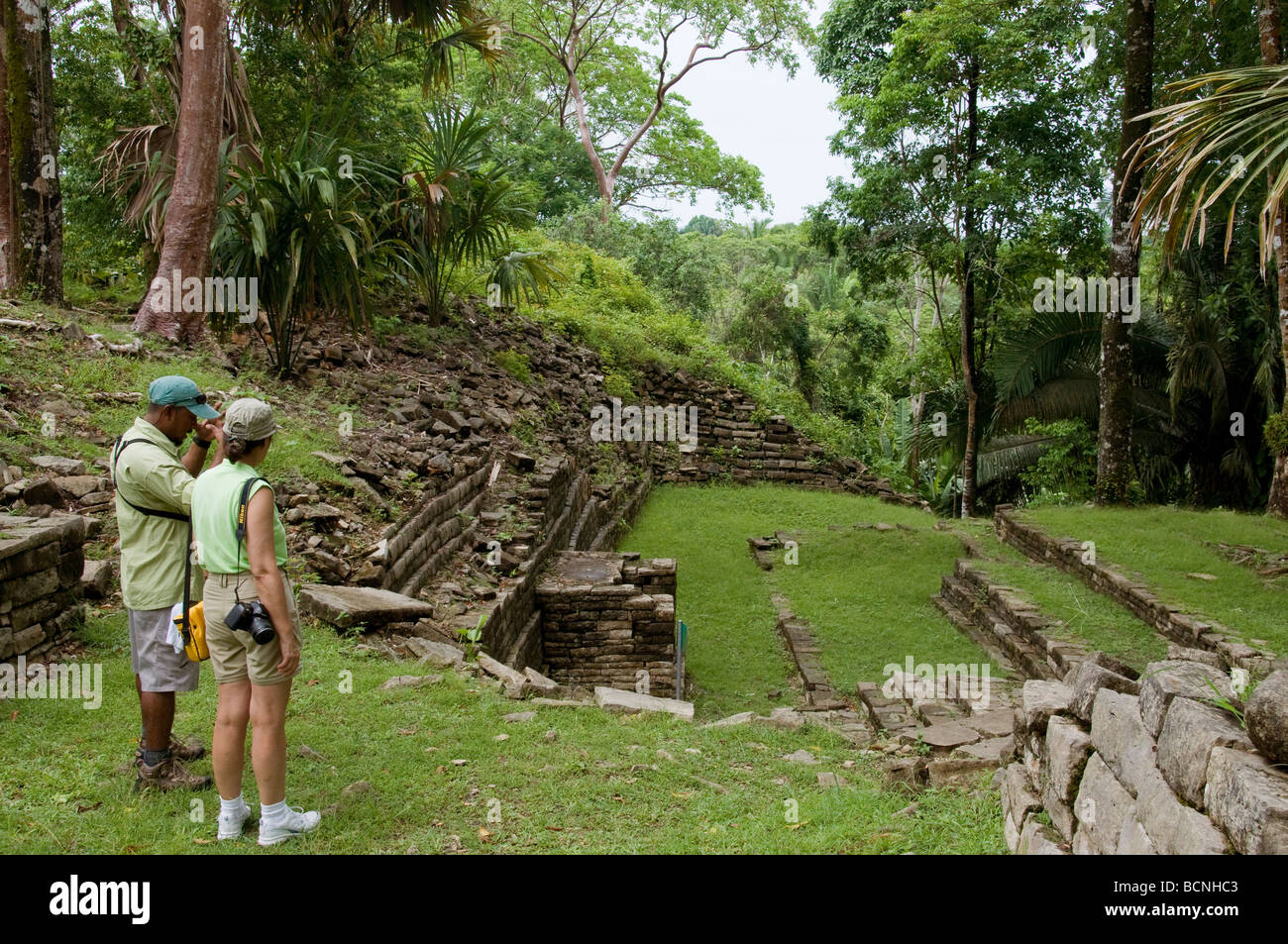 The archaeological features of the Mayan ruins Lubaantun near the southern Belize town of Punta Gorda are interesting. Stock Photo