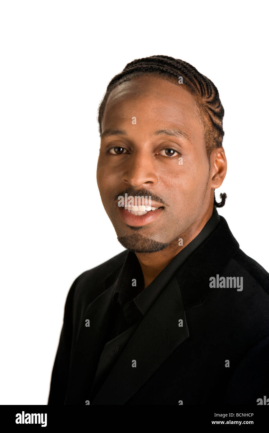 African American man 20 30 s of age smiling happy wearing black