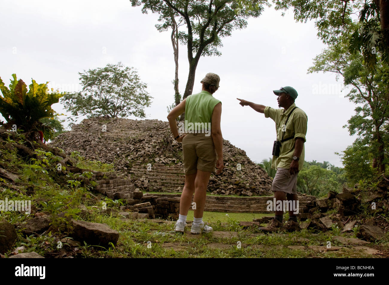 The archaeological features of the Mayan ruins Lubaantun near the southern Belize town of Punta Gorda are interesting. Stock Photo