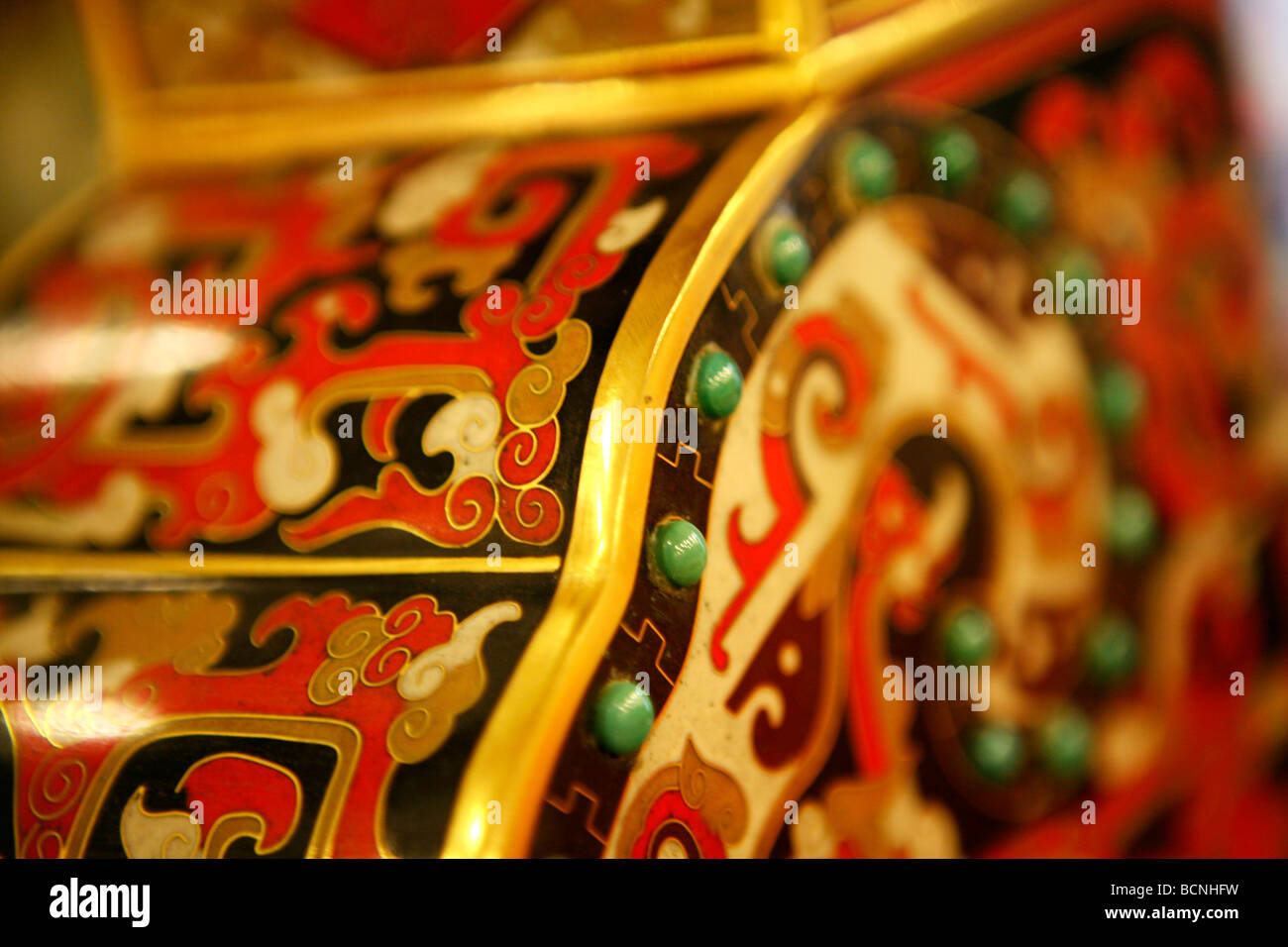 Detail of Cloisonné vase with Han Dynasty pattern, Beijing, China Stock Photo