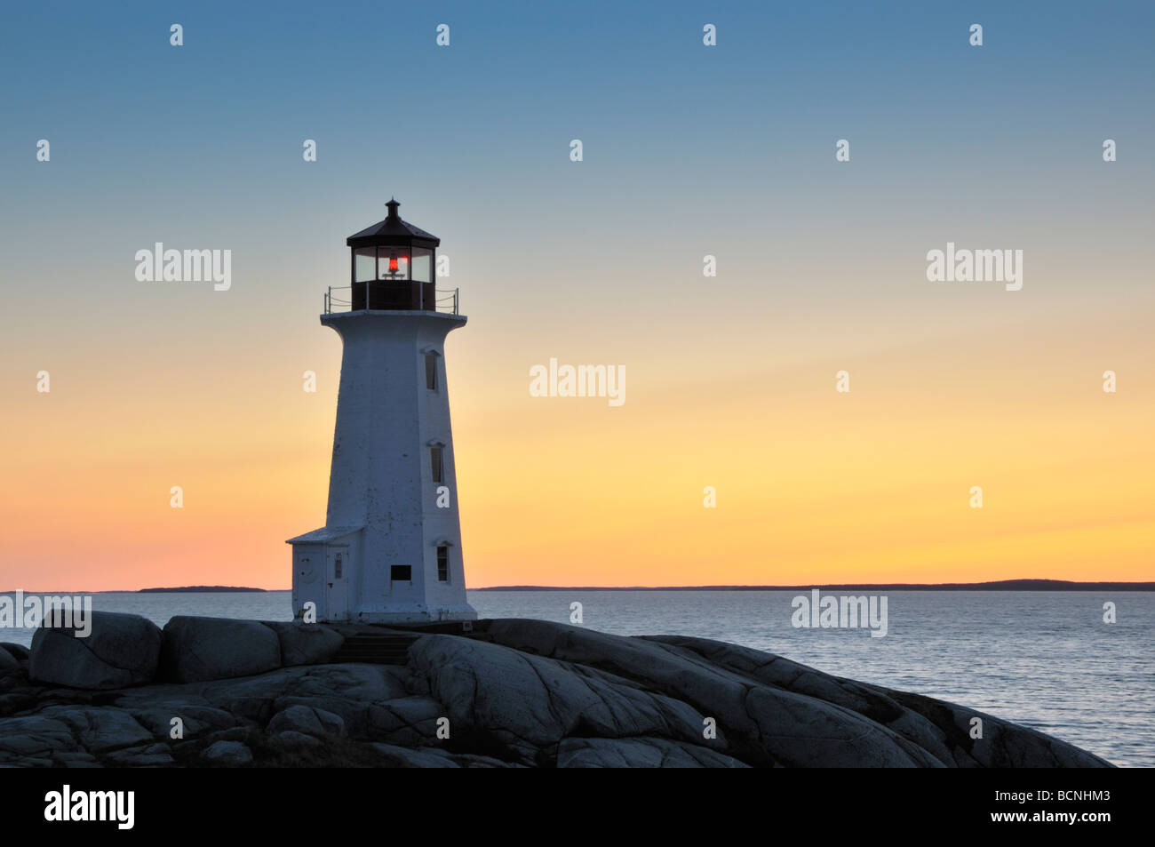 Peggy Cove lighthouse at sunset Nova Scotia Canada Stock Photo Alamy