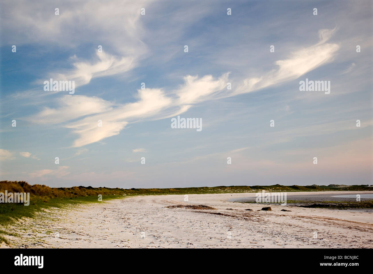 Fine weather clouds over the beach at Hougharry, North Uist, Scotland Stock Photo