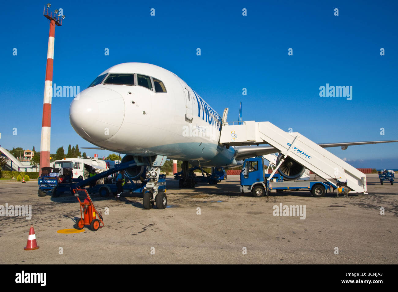 Boeing 757-200 on the tarmac at Kefalonia Airport on the Greek island of Kefalonia Greece GR Stock Photo