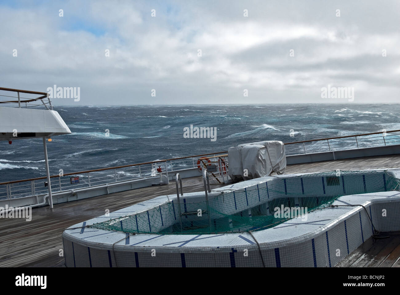 Southern Ocean Drake Passage South of Cape Horn cruise ship rolling in a Force 12 storm Stock Photo
