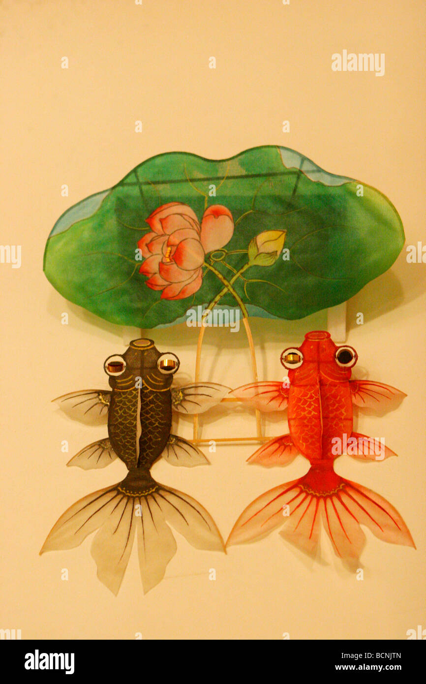 Kite with lotus and double goldfish design, The Kite Museum, Weifang