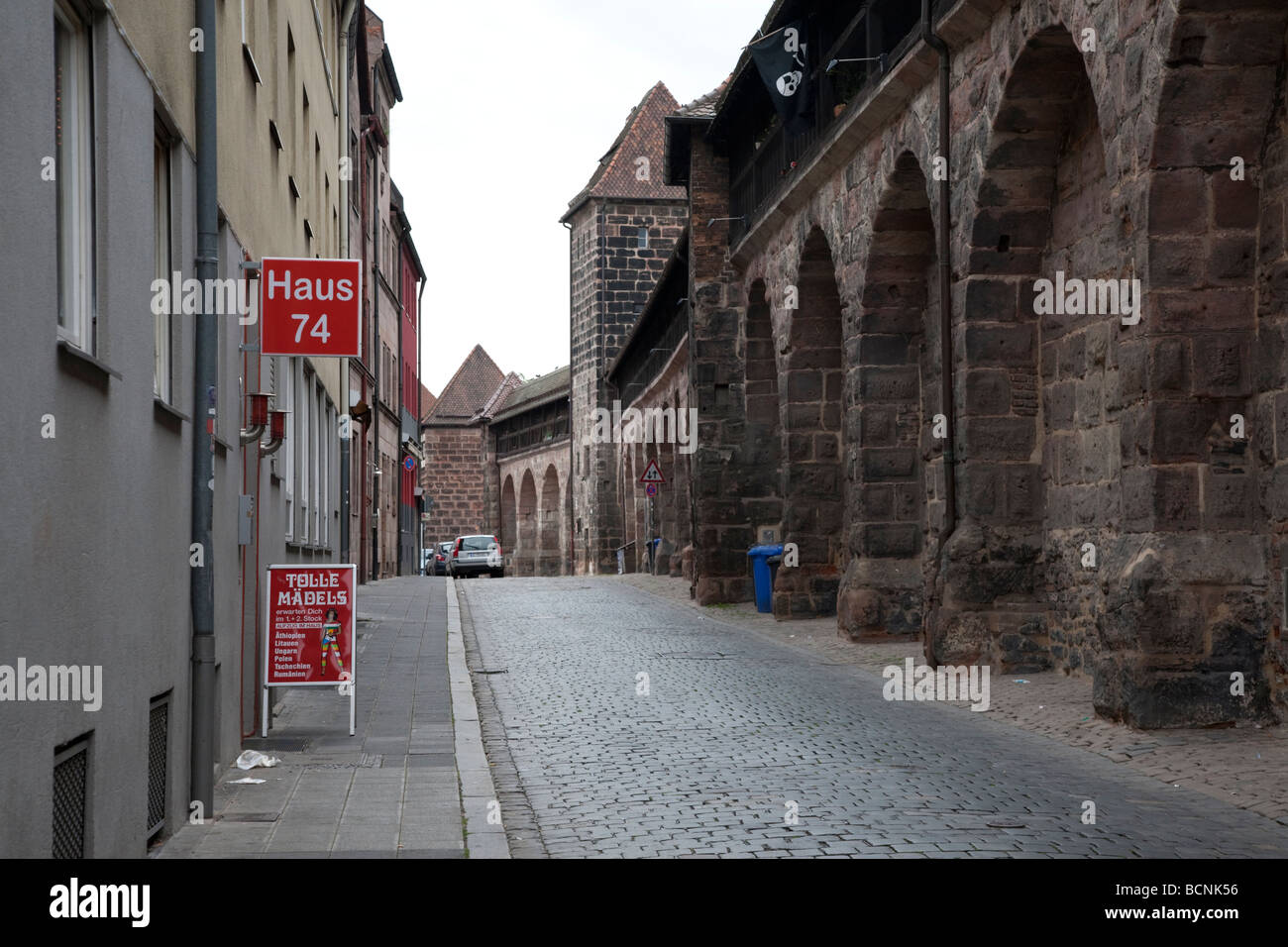 "Nice Girls" Brothel. Frauentormauer Inside the city walls Nuremberg Franconia Bavaria Germany Stock Photo