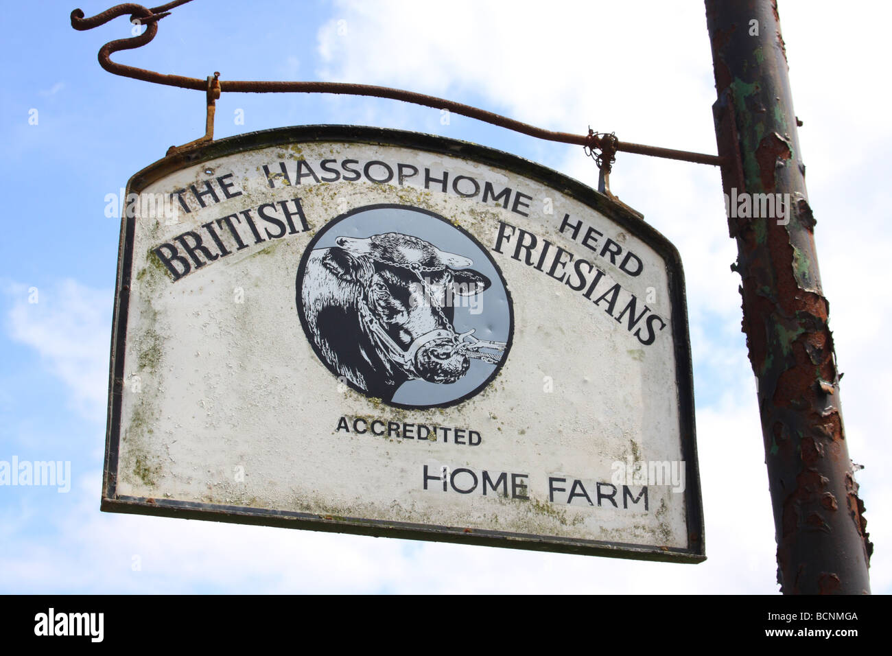 A sign on a U.K. dairy farm. Stock Photo