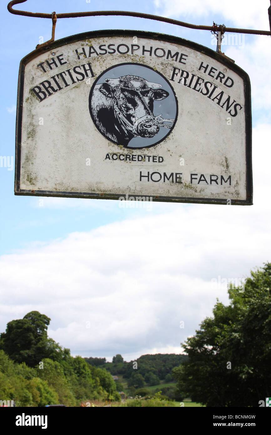 A sign on a U.K. dairy farm. Stock Photo