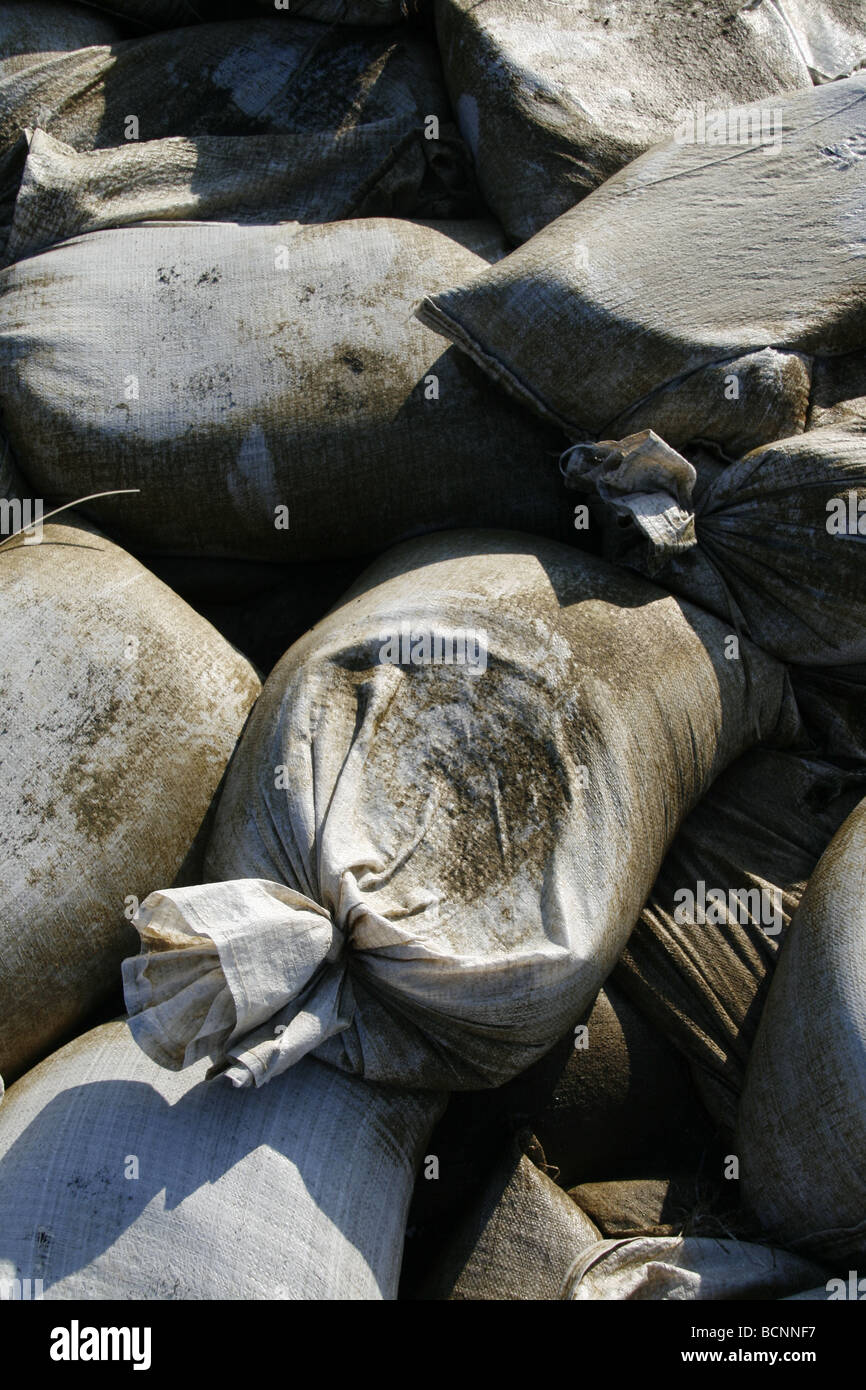sand bags used as barrier on sea shore Stock Photo Alamy