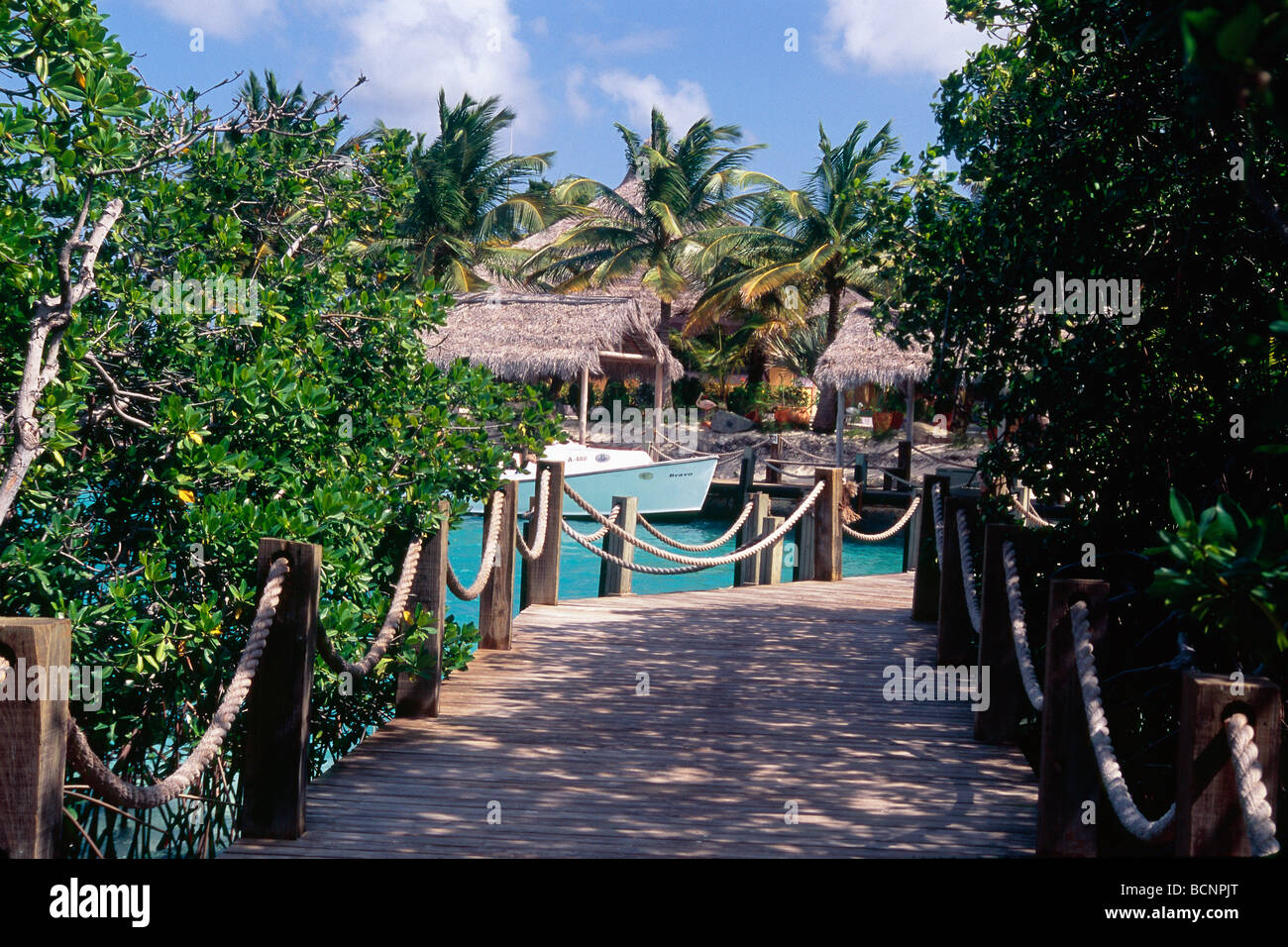 View of a Boardwalk Renaissance Island Aruba Stock Photo