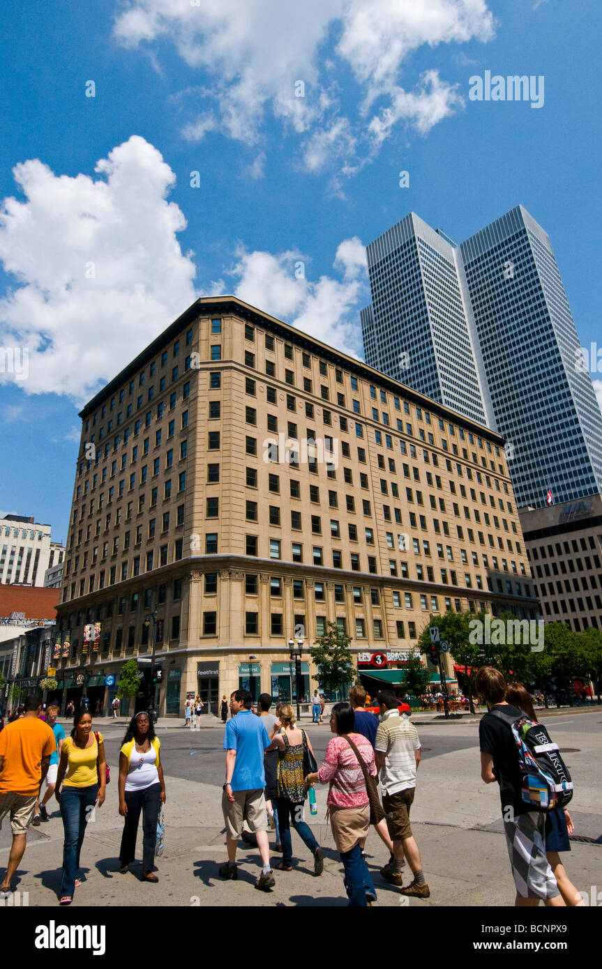 People downtown Montreal corners of Sainte Catherine street and McGill ...