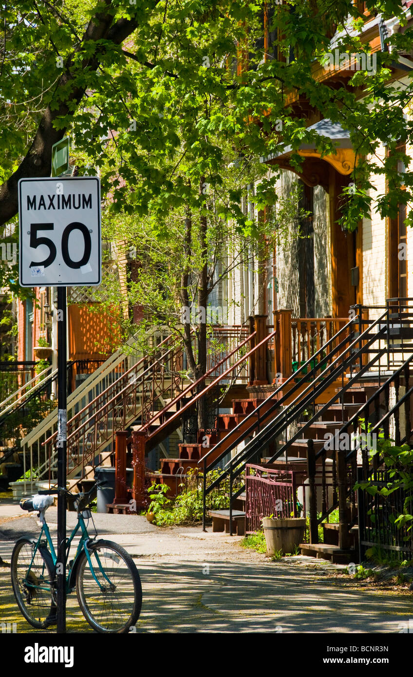 Row of houses with typical stairs in Plateau Mont Royal Montreal Quebec