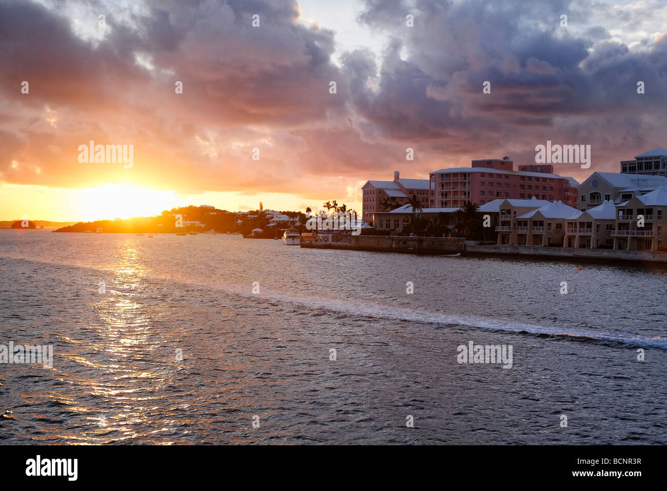 Sunset View of Hamilton Bay Bermuda Stock Photo