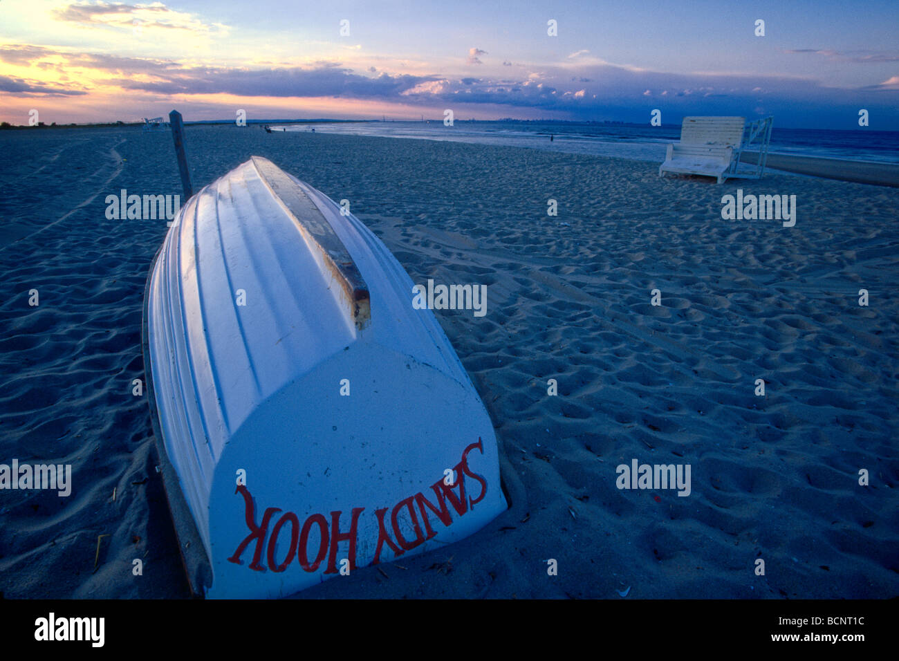 Boat on the New Jersey Shore at Sunset Sandy Hook Stock Photo Alamy