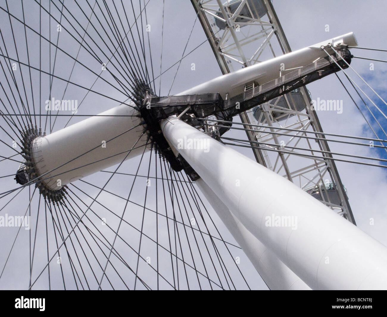 The hub and spokes of the Millennium wheel. London UK. Stock Photo