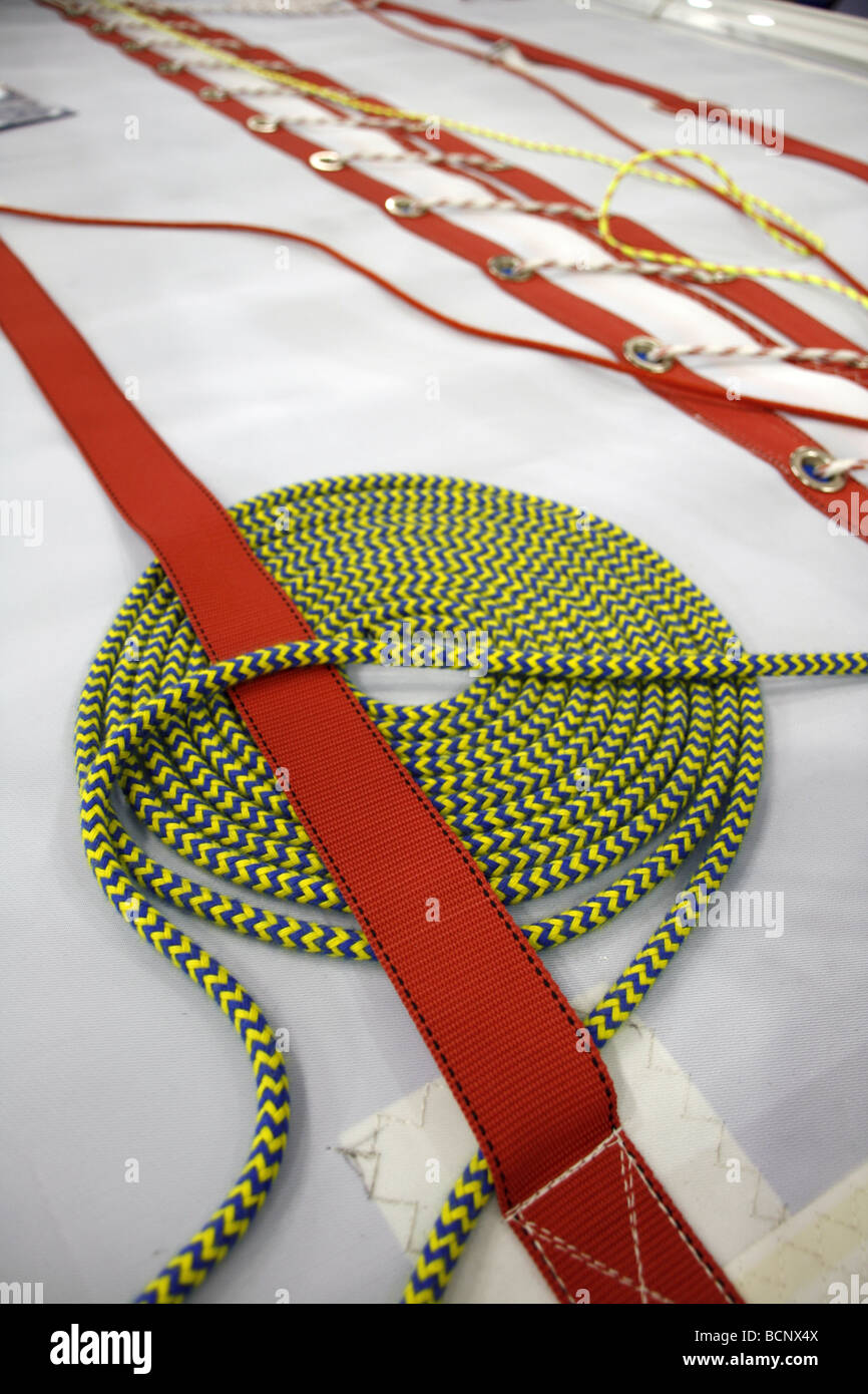 organised sail ropes on luxury yacht deck Stock Photo - Alamy