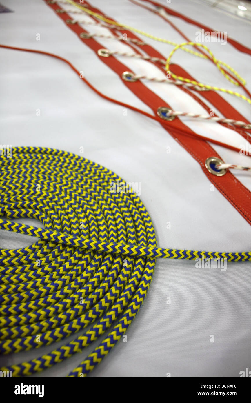 organised sail ropes on luxury yacht deck Stock Photo - Alamy