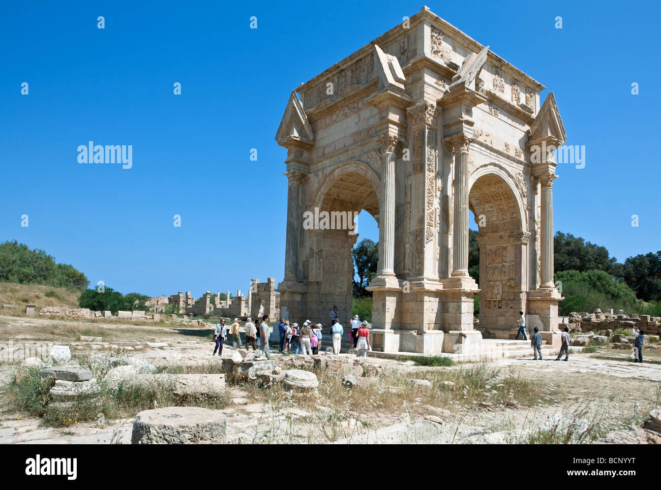 Libya archaeological site of Leptis Magna the Settimio Severo arch Stock Photo