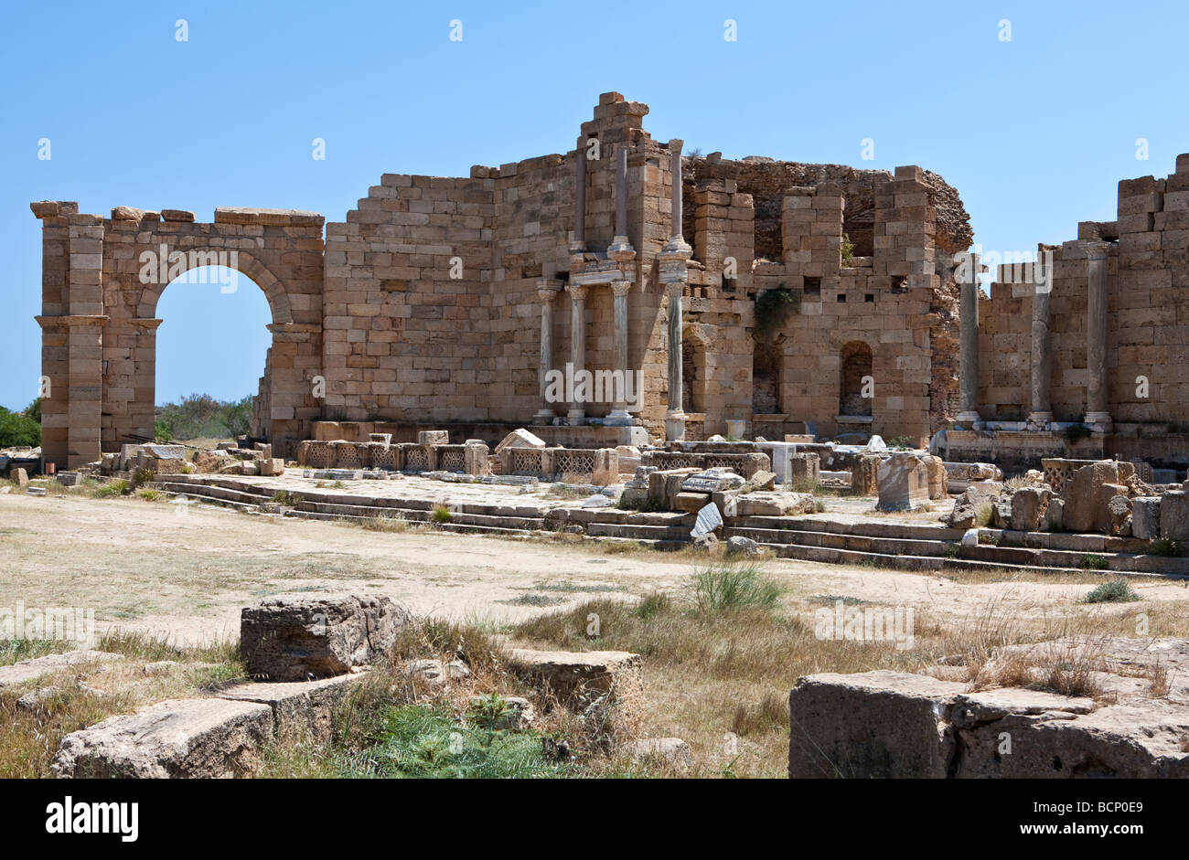 Libya archaeological site of Leptis Magna the Nynpheum Stock Photo