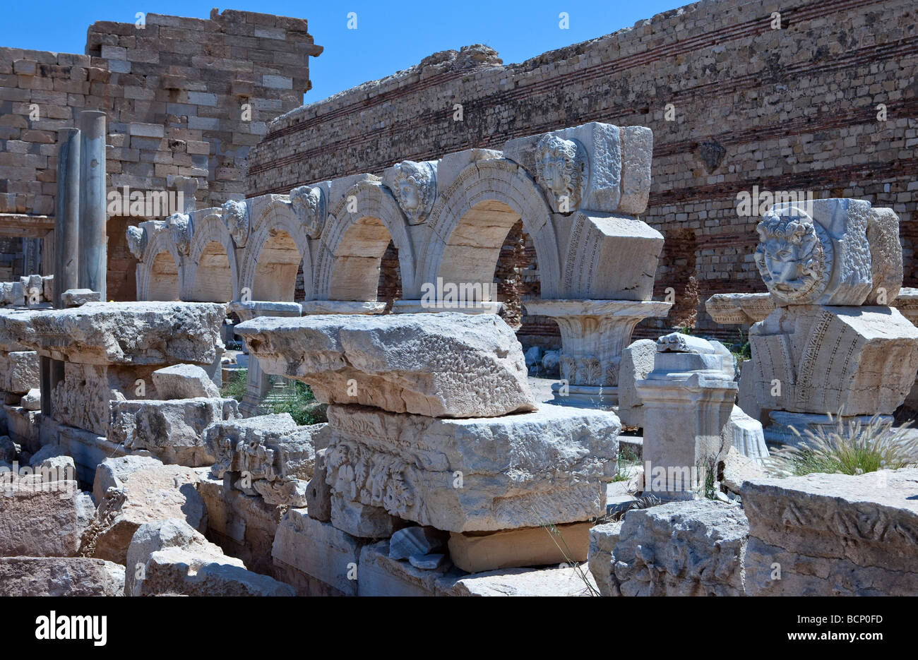 Libya archaeological site of Leptis Magna the forum Stock Photo