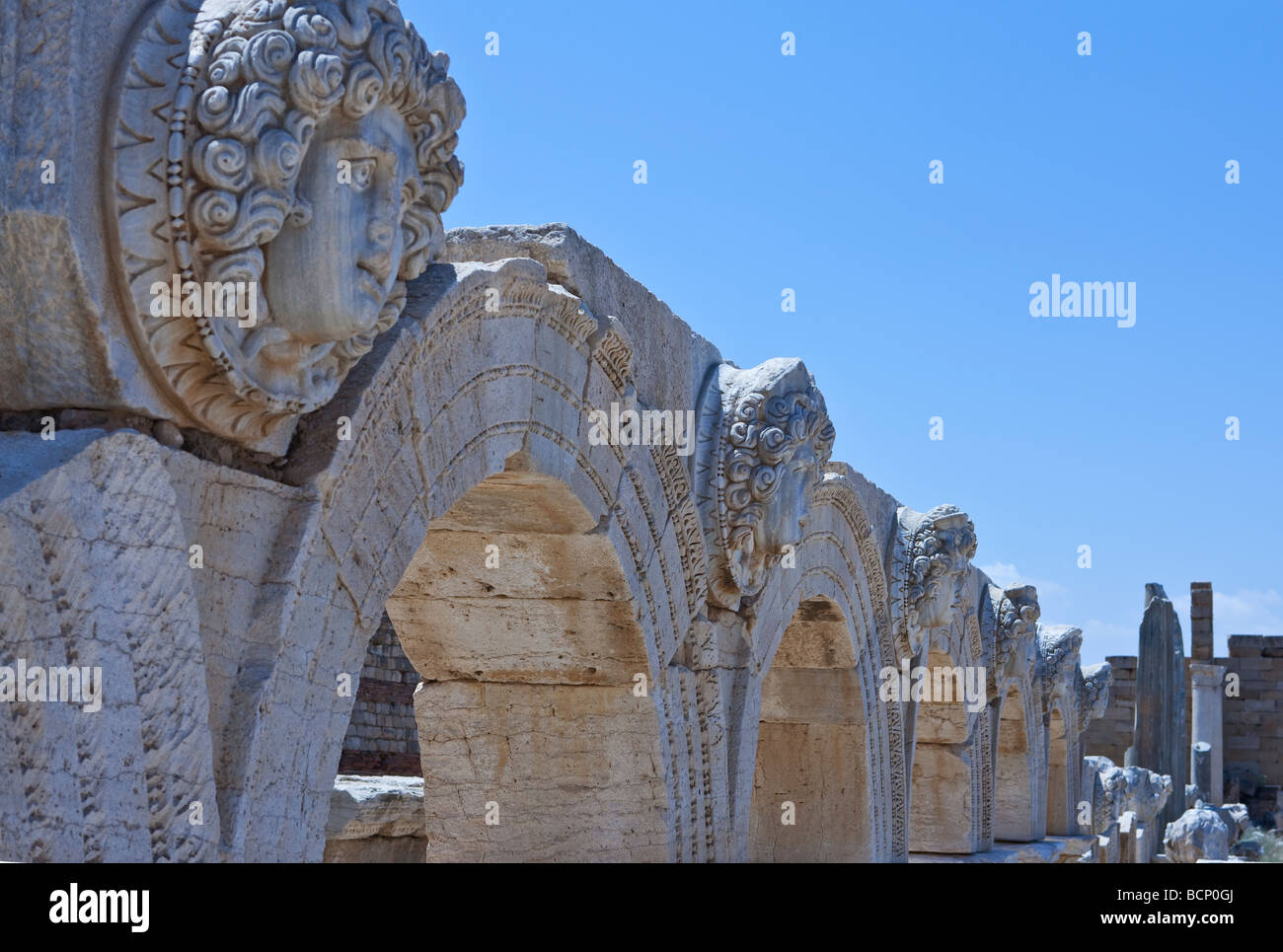 Libya archaeological site of Leptis Magna the forum Stock Photo