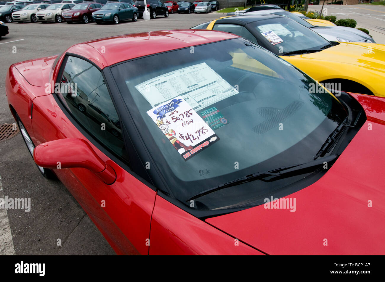 Dearborn, Chevrolet dealer Corvette sale Stock Photo