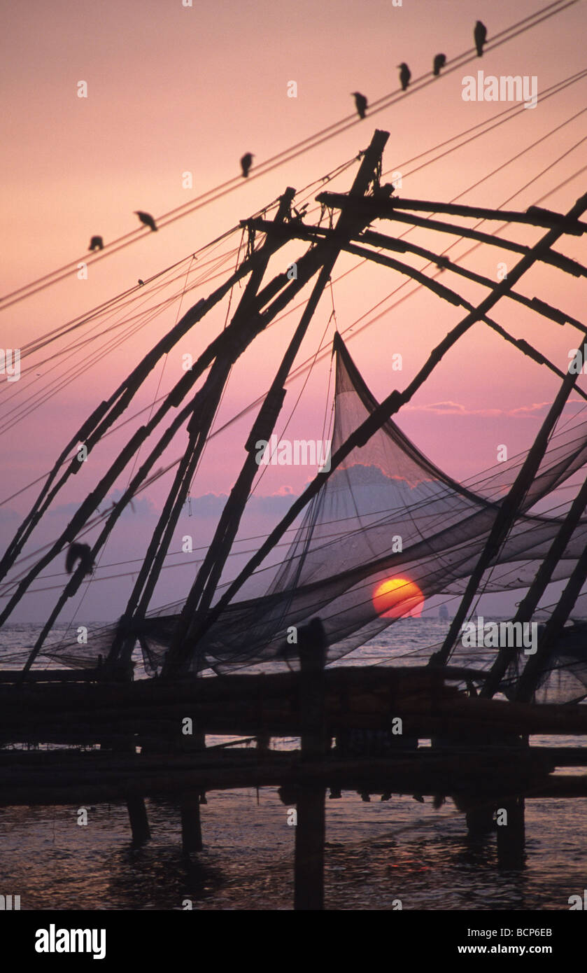 Sunset Chinese Fishing Nets Fort Cochin Cochi Kerala India Stock Photo