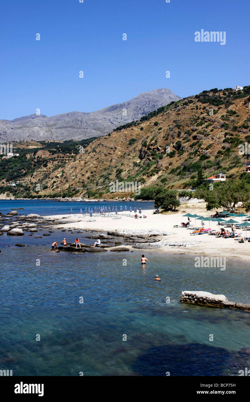 ONE OF THE PICTURESQUE BEACHES AT PLAKIAS A SMALL FISHING VILLAGE ON THE GREEK ISLAND OF CRETE. Stock Photo