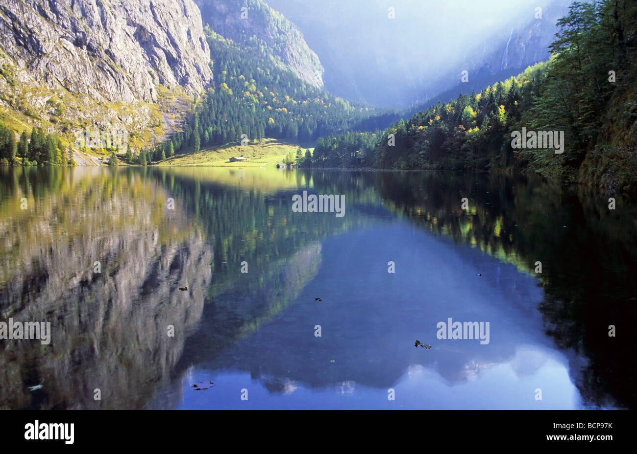 Fischunkelalm am Obersee Berchtesgadener Alpen Bayern Deutschland Nationalpark Berchtesgaden lake alps bavaria germany Stock Photo