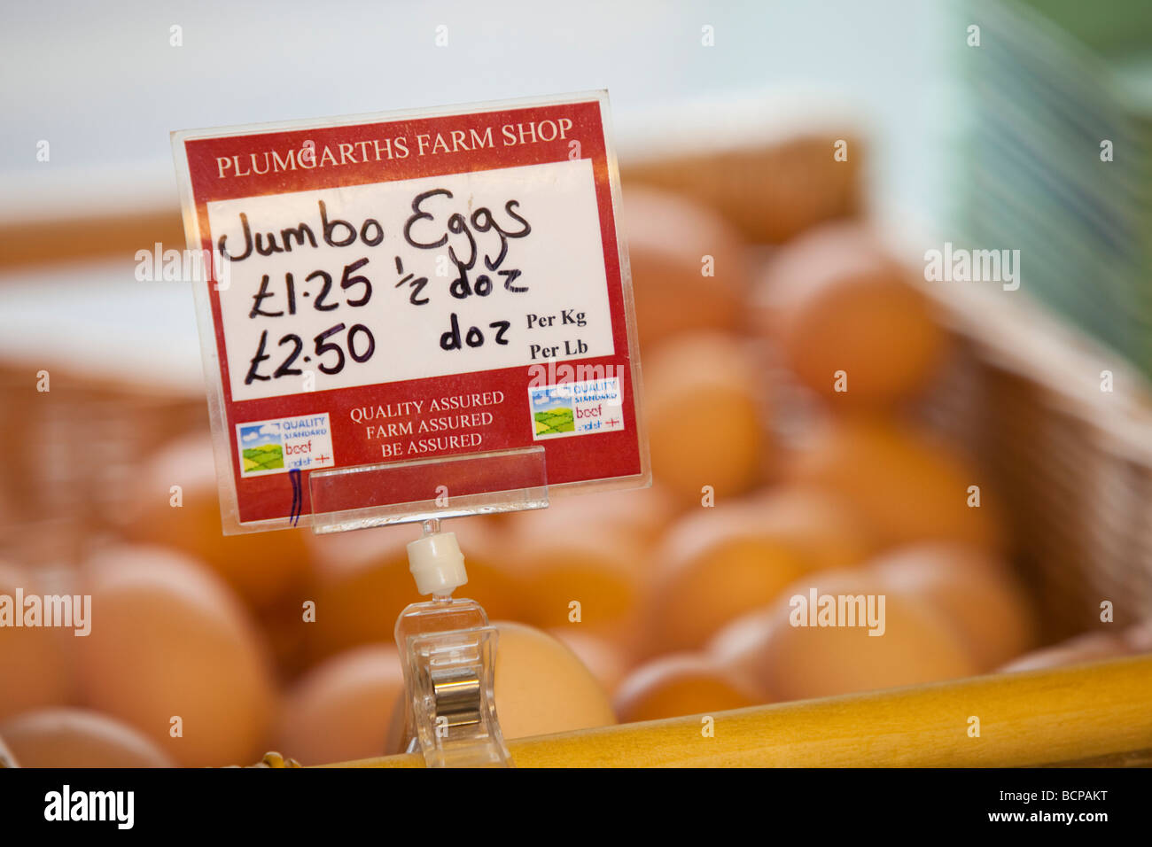 Eggs at Plumgarths farm shop in Kendal Cumbria UK Farm shops help farmers to diversify and cut down on food miles Stock Photo