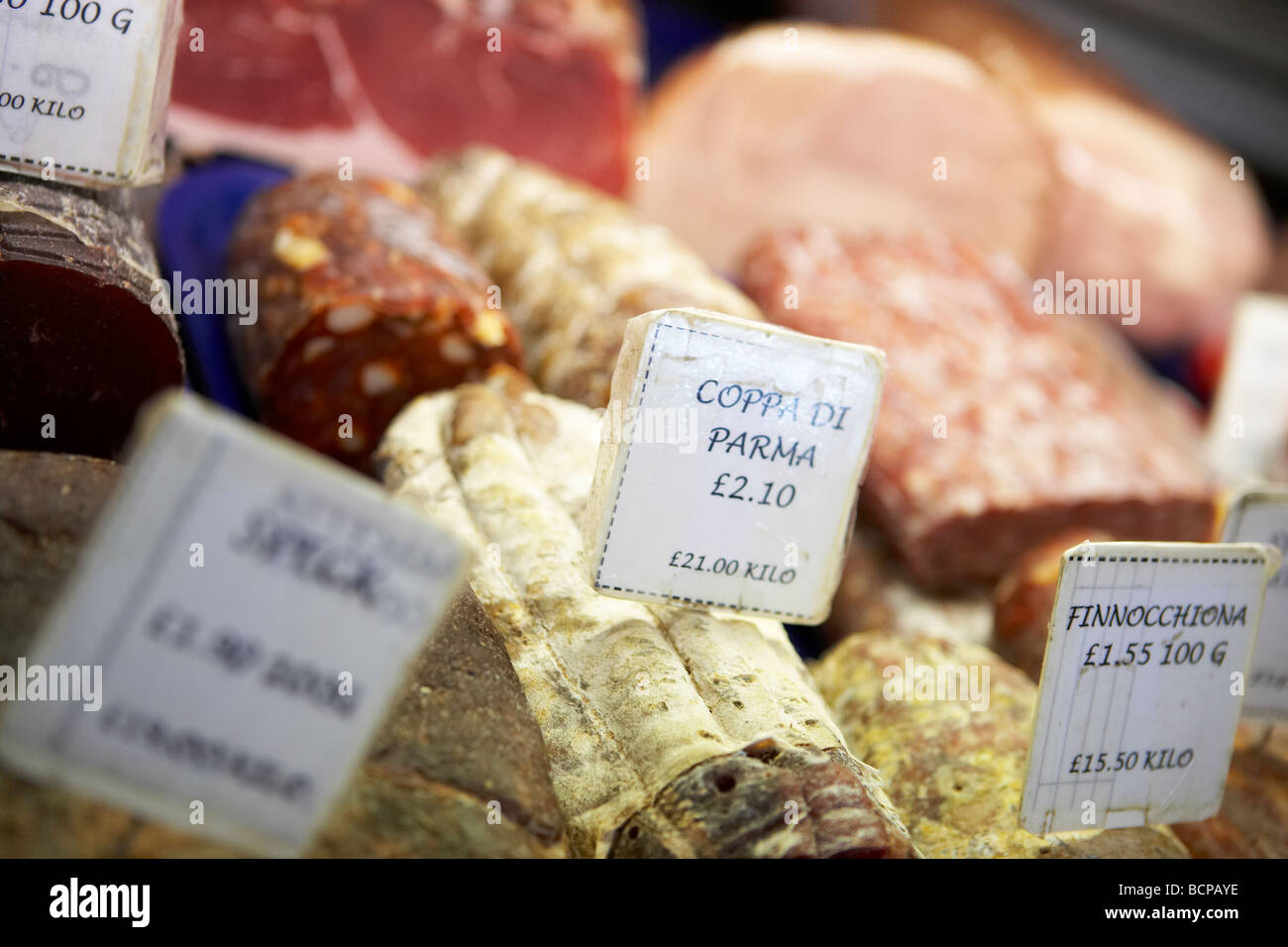 Meat on display in a butcher Stock Photo
