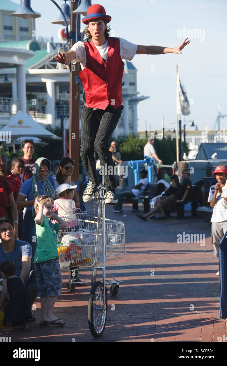 unicycle juggler performing at the Victoria and Alfred Waterfront in