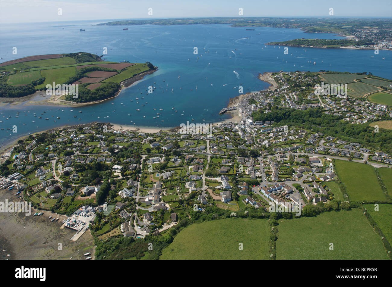aerial views of St Mawes looking over Falmouth Cornwall Stock Photo - Alamy