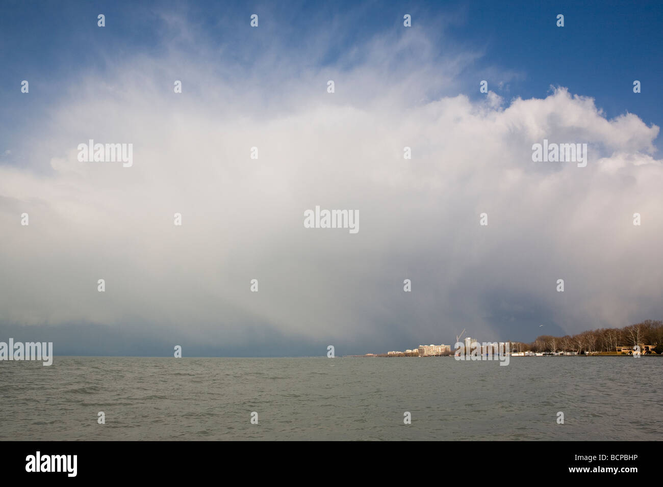 A winter snowstorm over Lake Balaton, Siofok, Hungary Stock Photo