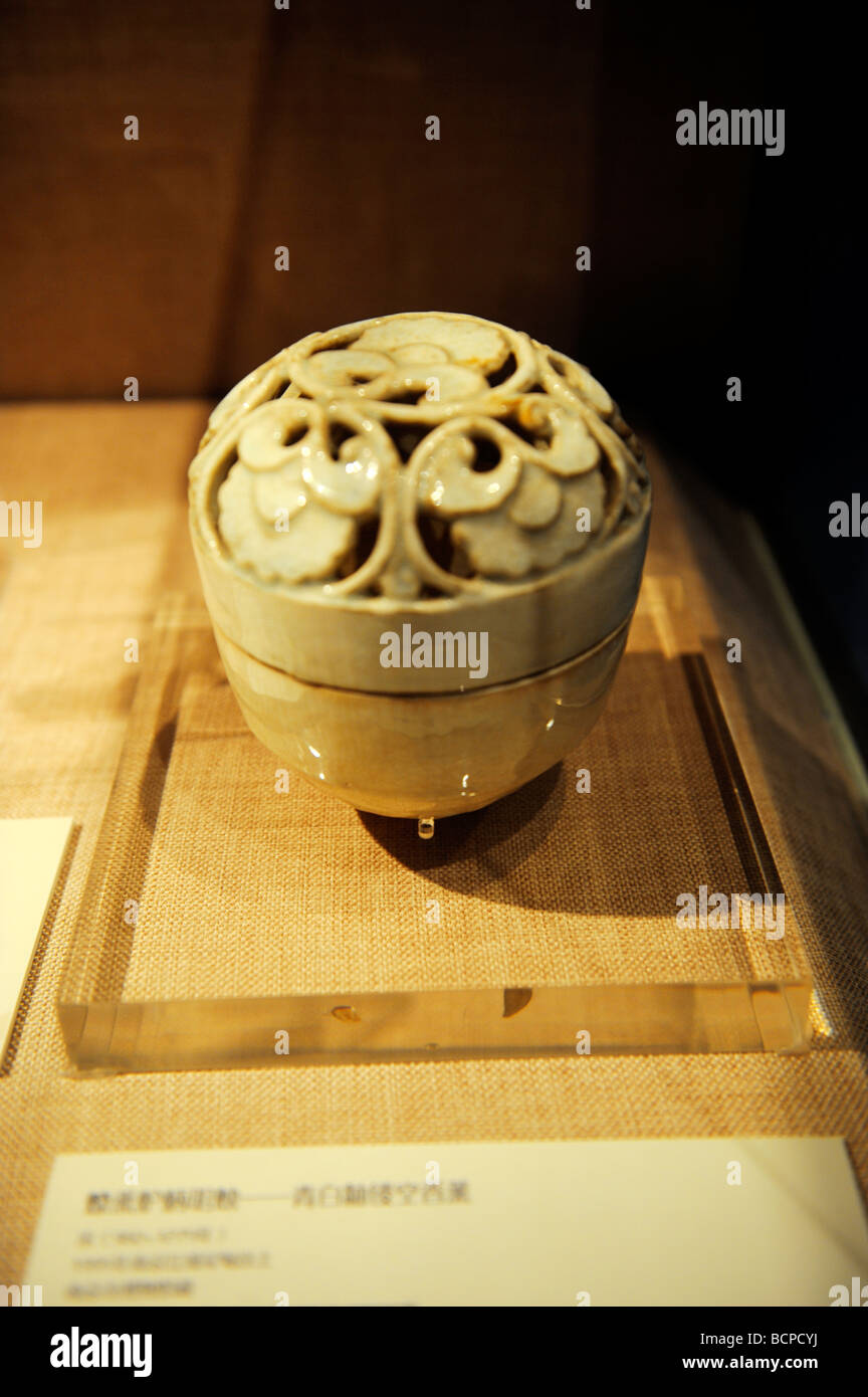 Porcelain incense burner with white glaze from Song Dynasty, Capital Museum, Beijing, China Stock Photo