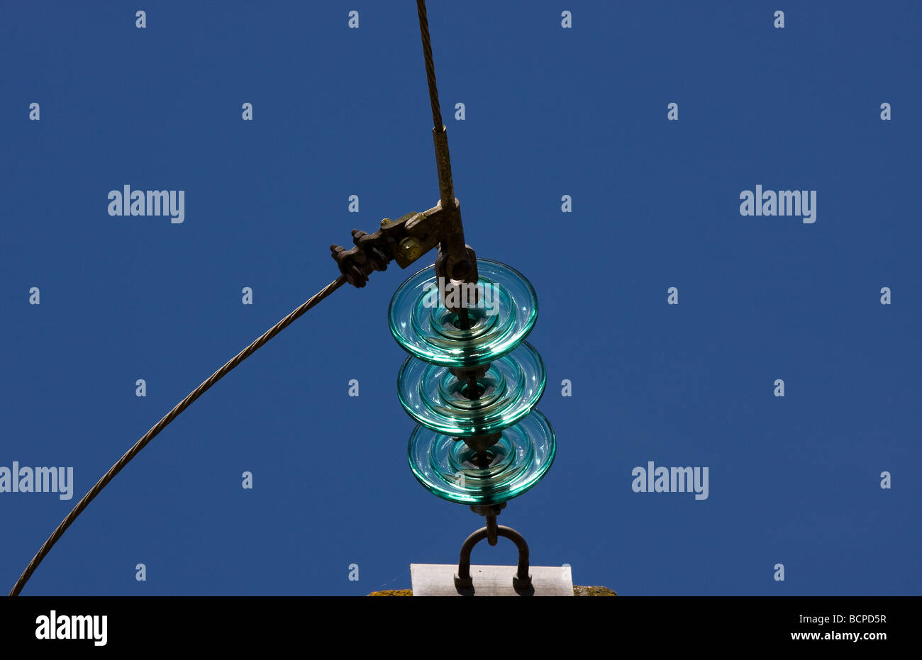 Power line and glass insulators Stock Photo Alamy