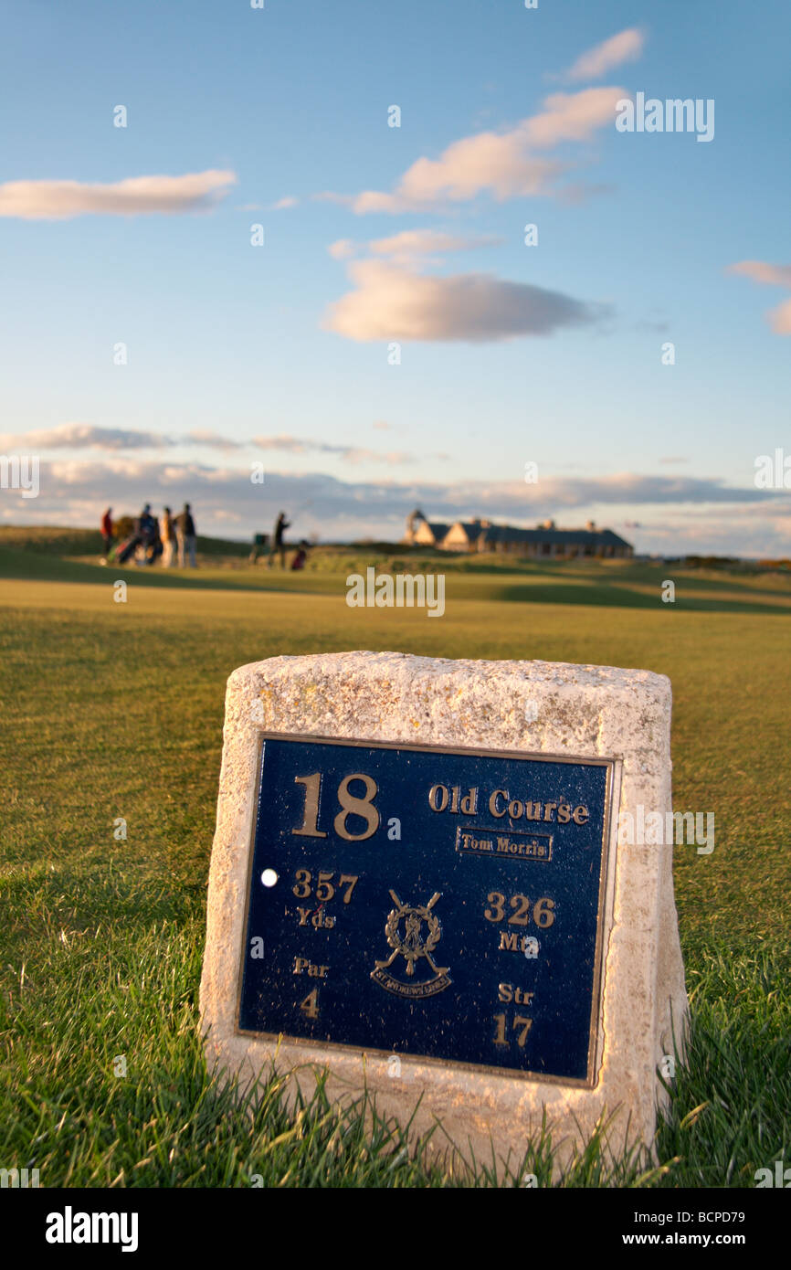 The tee marker at the 18th hole, the Old Course at St. Andrew's golf