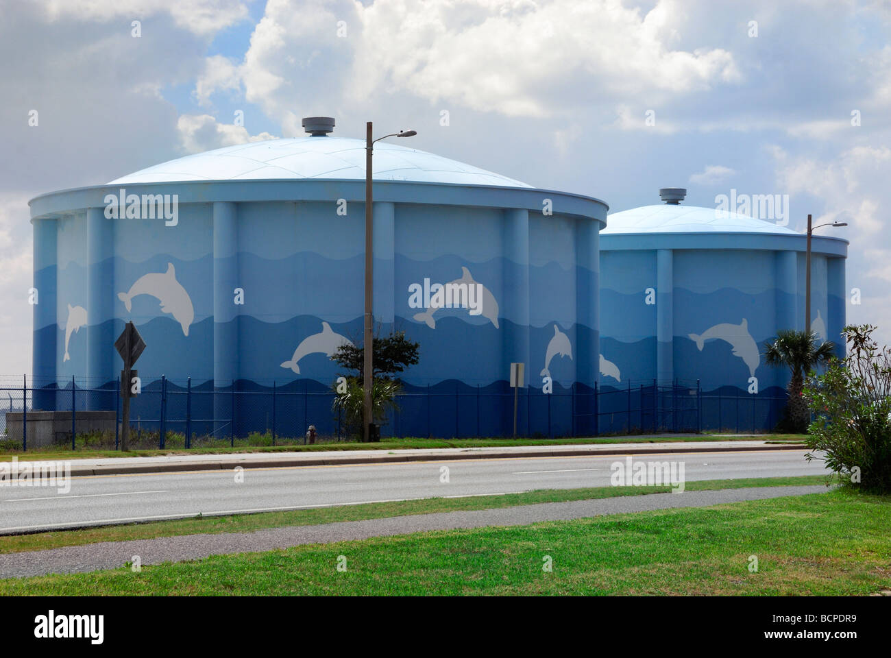 Water treatment tanks Pensacola Florida USA Stock Photo