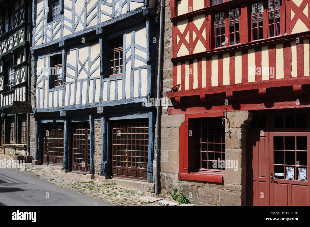 Old half timbered buildings in Treguier in Brittany Stock Photo