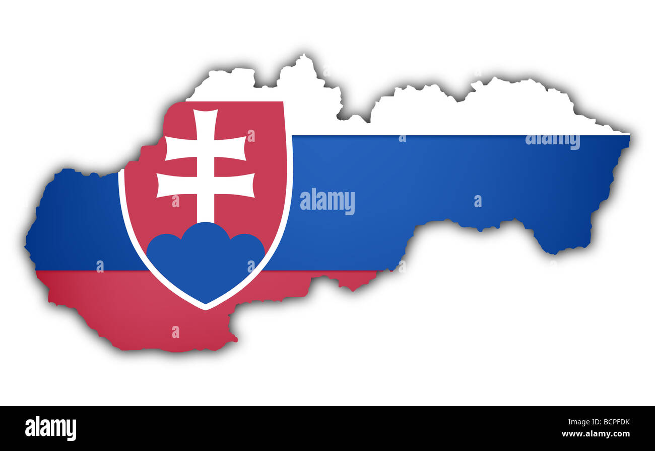 flag and map of Slovakia on white background Stock Photo