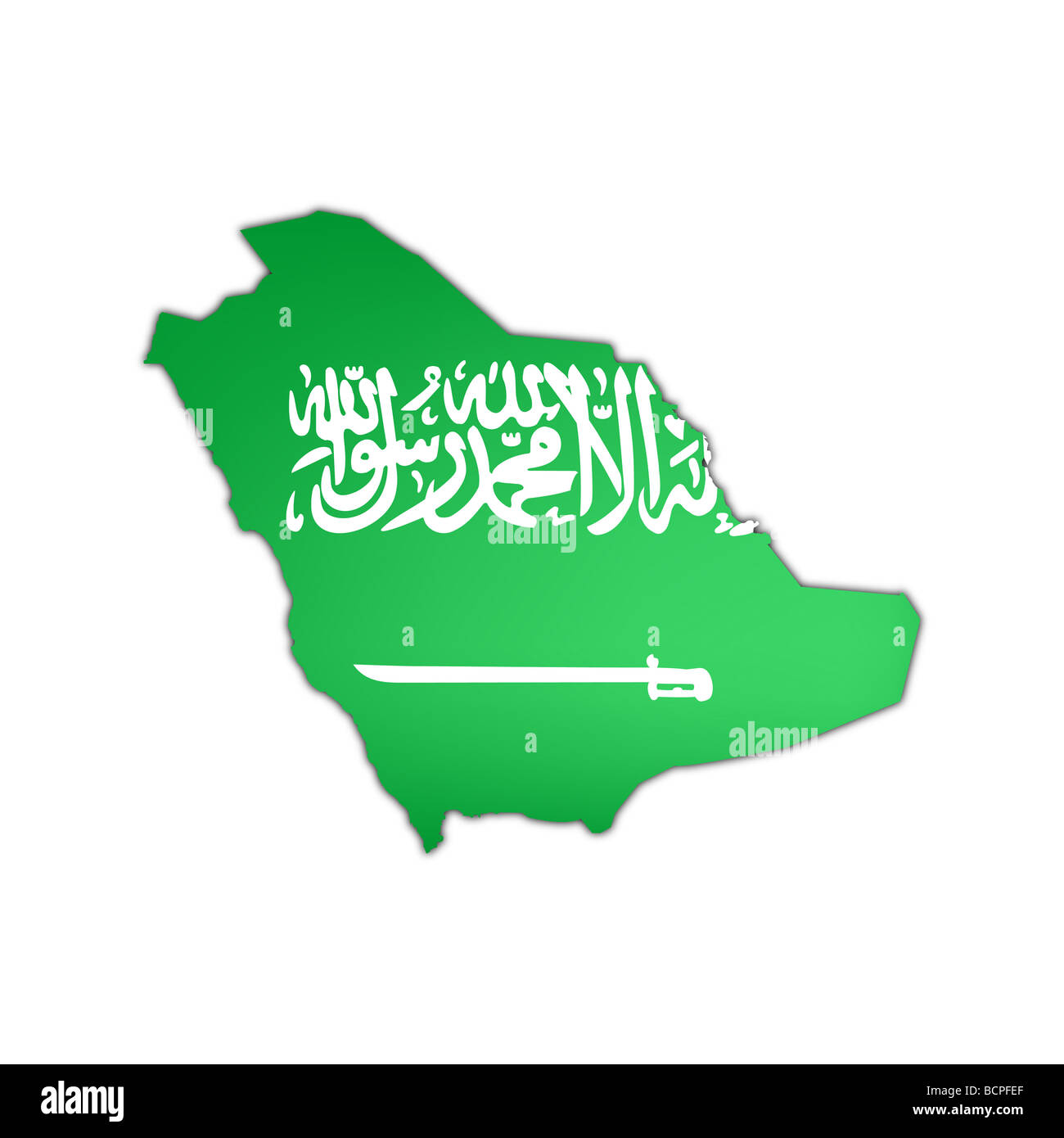map and flag of Saudi Arabia with black shadow on white background ...