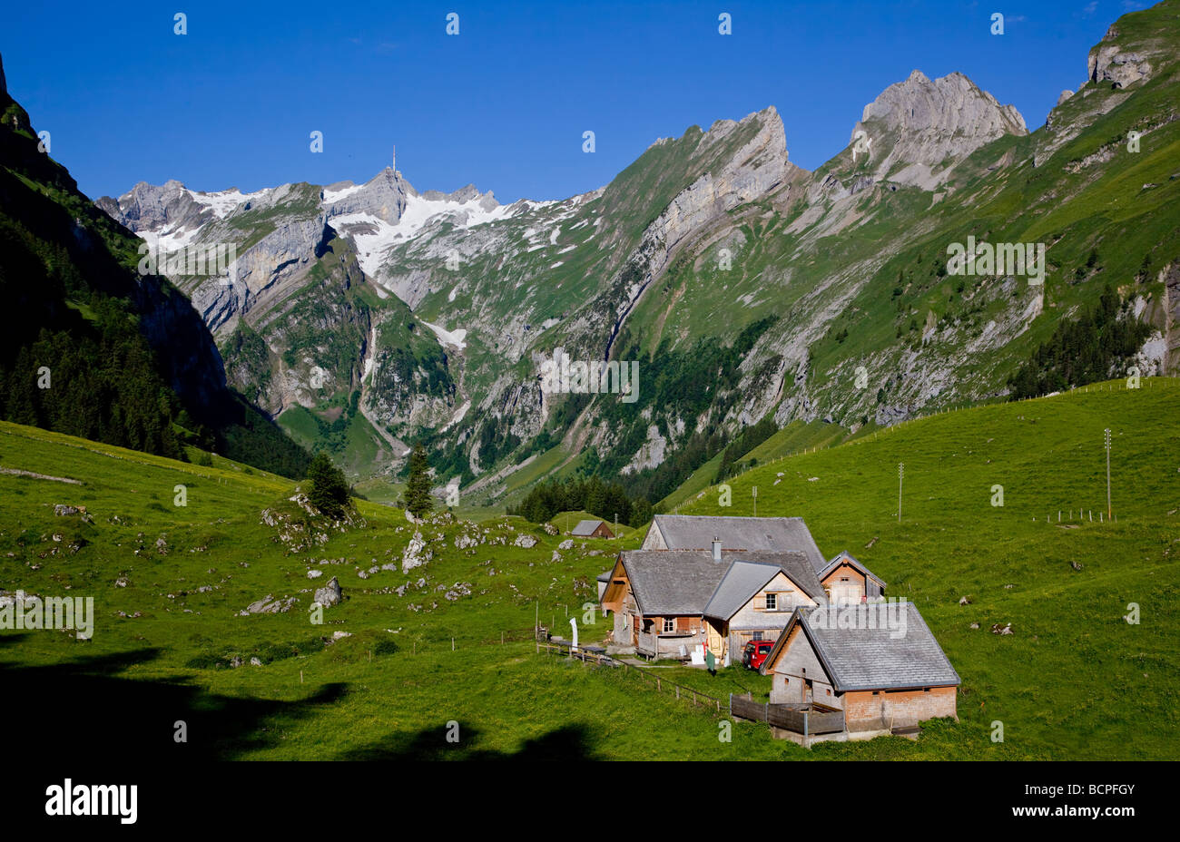 Mountain Farmhouse in the Alpstein Appenzell Switzerland Stock Photo
