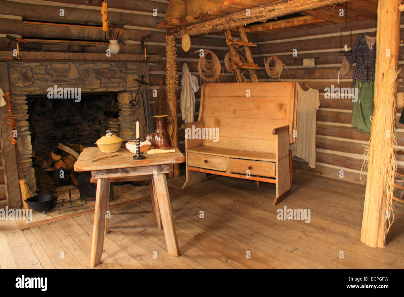 Reconstructed cabin Fort Boonesborough State Park Richmond Kentucky Stock Photo