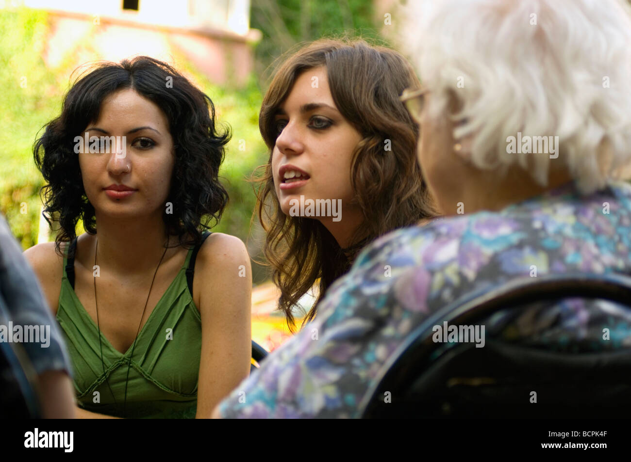 Young Turkish girls in outdoor cafe Stock Photo